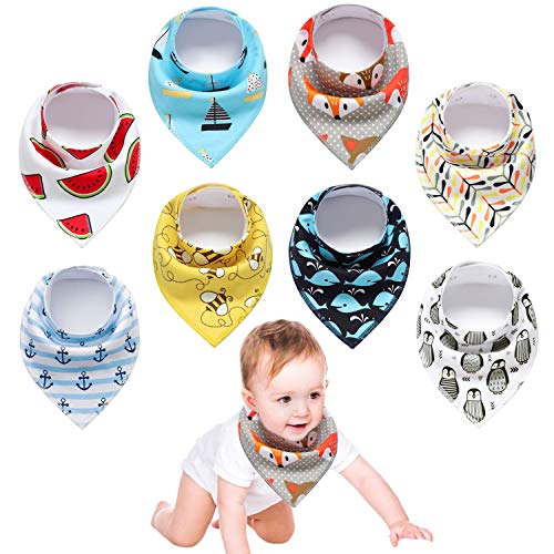 Yetech 8er Baby Dreieckstuch Lätzchen Spucktuch Halstücher mit süßen Motiven in unterschiedlichen Farben, Doppellagig Saugfähig für Baby Jungen und Mädchen Kleinkinder