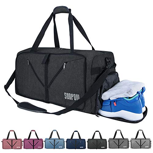 SUNPOW Faltbare Reisetasche, 115L Packbare Sporttasche mit Schuhfach Gym Fitness Tasche für Herren and Frauen Wochenend Handgepäck Tasche Reisegepäck mit Schulterriemen - 100% Robust