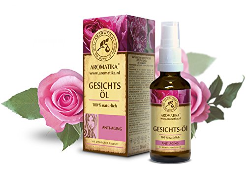 Gesichtsöl, rein natürlich, Gesichts-Öl mit naturreinem 100 % Jojobaöl, Traubenkernöl, Limettenöl, Neroliöl, Rosenöl und Sandelholzöl, Anti-Falten Öl für Tagespflege, Anti-Aging Hautpflege für alle Hauttypen, Naturkosmetik, toller Duft, Körperöle ohne Duftstoffe, Konservierungsstoffe, Silikone, Parabene, Glasflasche, 50 ml, 1er Pack (1 x 50 ml) von AROMATIKA