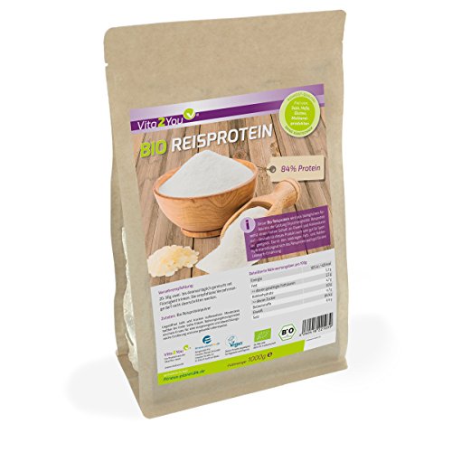 Bio Reisprotein 1 kg im Zippbeutel - 84% Protein - Eiweiss - Glutenfrei - 1er Pack (1000g) - Premium Qualität