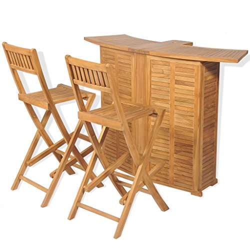 vidaXL Teak Gartenbar Set 3-tlg. Klappbar Garten Tresen Barhocker Gartentheke