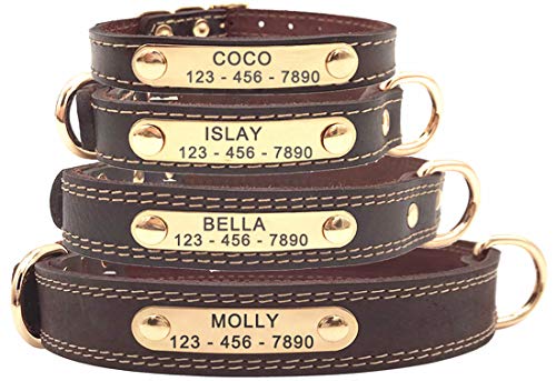 SLZZ Personalisiertes Hundehalsband aus Leder, mit graviertem Namensschild, weiche Haptik, strapazierfähiges Echtleder, verstellbar, perfekt für Männliche weibliche kleine mittelgroße Hunde