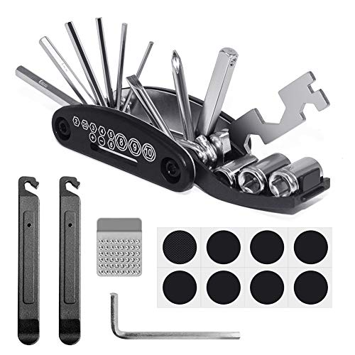 VICKSONGS Fahrradwerkzeug mit Schlauch Reparatur Set [16er Set/240g] Fahrrad Reparatur Set Reparatur Fahrradwerkzeug für unterwegs, Werkzeugset Fahrrad mit Tasche, Selbstklebendes Fahrradflicken