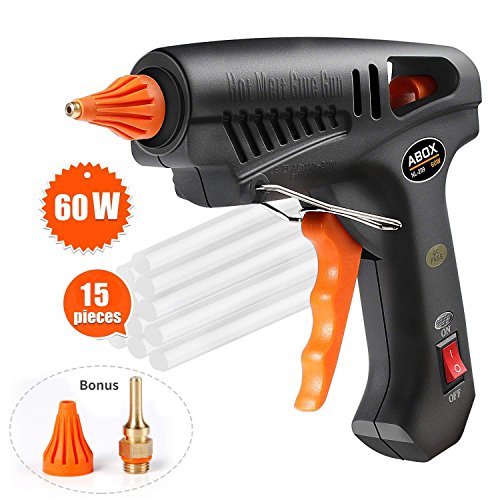 Heißklebepistole,ABOX 60W Klebepistole mit 15 Stück Klebesticks und ein Ersatzdüse，Schnellaufwärmung mit PTC-Heiztechnik, für DIY Kleine Handwerk und schnelle Reparaturen in Heim und Büro(60W,Schwarz)