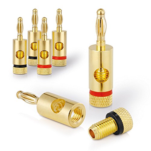 Sentivus 4x Bananenstecker 24k vergoldet - für alle Lautsprecherkabel bis 6mm² - 4 Stück (2 Rot, 2 Schwarz)