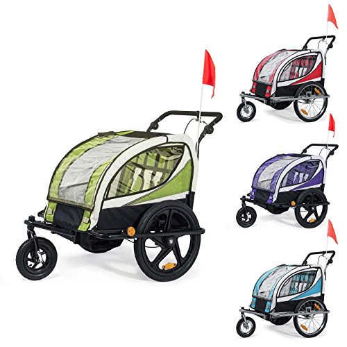 SAMAX Fahrradanhänger Jogger 2in1 360° drehbar Kinderanhänger Kinderfahrradanhänger Transportwagen vollgefederte Hinterachse für 2 Kinder in Blau - Silver Frame