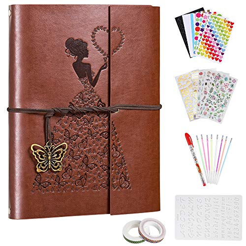 Fotoalbum zum Selbstgestalten, Vintage Leder Scrapbook Album Schwarze Seiten Hochzeit Fotobuch zum Einkleben Fotoalben Selbstklebend für Jahrestag Valentinstag Weihnachten Geschenk Frauen, Groß Braun