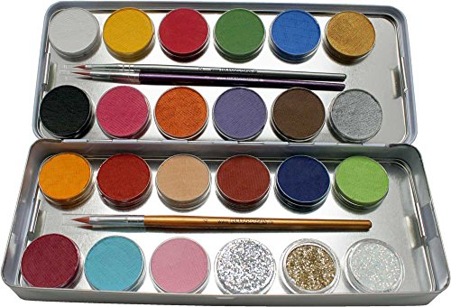 Eulenspiegel Schminkpalette, 3 Glitzer und 3 Pinsel, 21 Farben