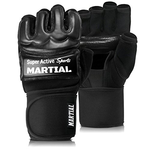 MMA Handschuhe Profi von MARTIAL - professionelle Qualität - hochwertige Konstruktion - Boxen, Training, Sandsack, Boxsack, Freefight, Grapling, Kampfsport - Schwarz - Boxhandschuhe