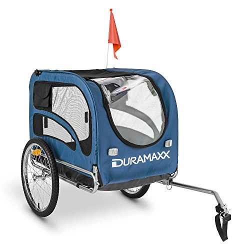DURAMAXX • King Rex • Fahrradanhänger • Hundeanhänger • Lastenanhänger • kleine bis mittelgroße Hunde • Hochdeichsel • Laderaum: 250 Liter Volumen • Belastung: max. 40 kg • Kugel-Kupplung für Fahrräder mit 26'' - 28'' • zusammenklappbar • blau