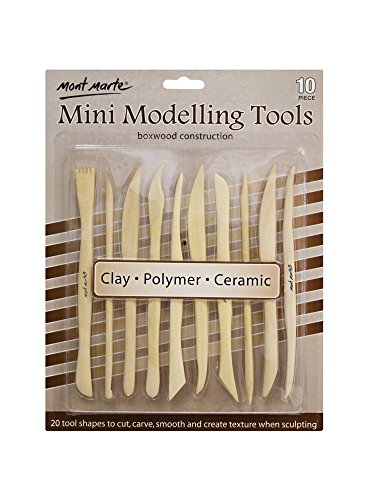 Mont Marte Modellier-Werkzeug aus Holz - 10 Doppelseitige Sculpting Werkzeuge in verschiedenen Formen - Ideal für das Bearbeiten von Ton - Perfekt geeignet für Anfänger, Profis und Künstler