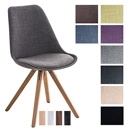 CLP Design Retro-Stuhl PEGLEG SQUARE mit Stoffbezug | Gepolsterter Schalenstuhl mit Holzbeinen und einer Sitzhöhe 46 cm Hellgrau, Holzgestell Farbe natura, Bein-Form eckig