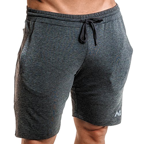 Natural Athlet Herren Fitness Shorts meliert - hochwertige kurze Joggingshorts, Anthrazit, Gr. M