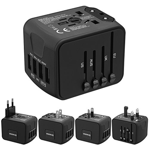Reiseadapter HUANUO Reisestecker Steckdose Adapter Stromadapter mit 4 USB Aufladung Reise Stecker universal einsetzbar für 150 Ländern z.B. Europa USA Australian UK usw,
