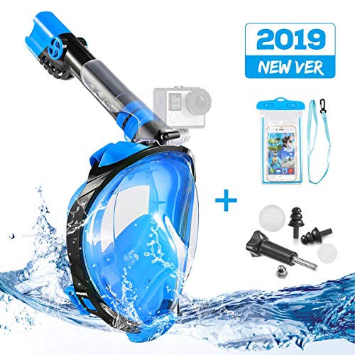Tvird Tauchmaske, Schnorchelmaske Vollmaske，verstellbarem Kopfband & abnehmbarer Kamerahalterung vollgesichtsmaske , Anti-Fog Anti-Leck mit 180°Sichtfeld für Erwachsene Sicherheit Schnorcheln