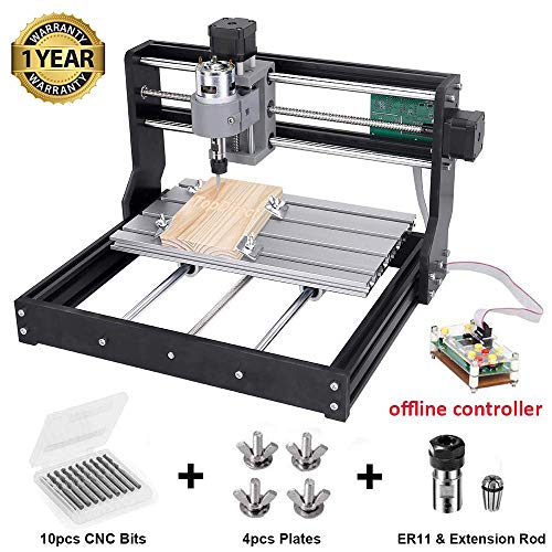 【Verbesserte Version】CNC 3018 Pro Fräsmaschine, Arbeitsbereich: 300 * 180 * 45mm, GRBL Control 3 Achsen Mini DIY Holz Router CNC Graviermaschine mit Offline Controller + ER11 + 5mm Verlängerungsstange