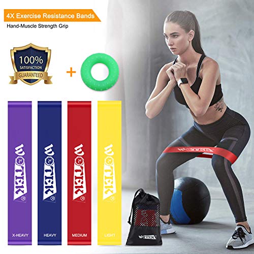 WOTEK Fitnessbänder Set 4-Stärken Trainingsband Übungsband Fitnessband Gymnastikband Widerstandsbänder aus Naturlatex für Muskelaufbau, Physiotherapie, Pilates, Yoga, Gymnastik, Crossfit, MEHRWEG