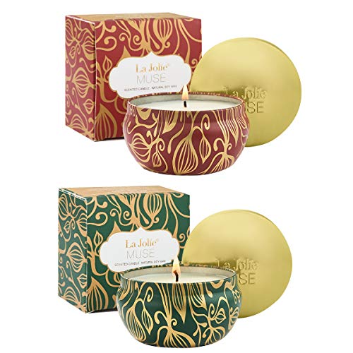 La Jolíe Muse Kerzen Set, Duftkerzen Geschenkset 100% Sojawachs Kerze in Dose, Zimt Kürbis & Zedernholz Tanne, Herbst Kerzen je 185g 45Std