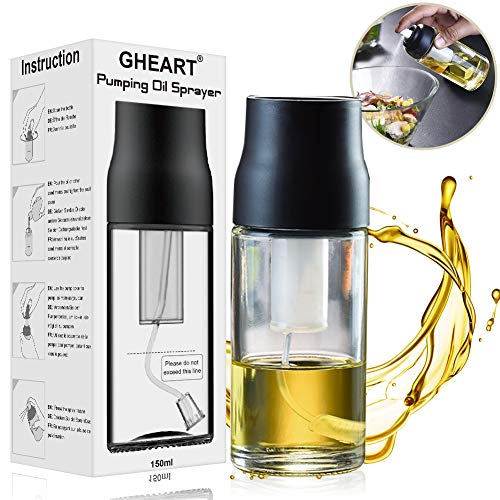 Ölsprüher Flasche Öl Sprayer Olivenöl Spender Glas 150ml Verbessertes Oil Sprayer für Salat, BBQ, Backen, Pasta, BPA-Free Safe für Küche Kochen