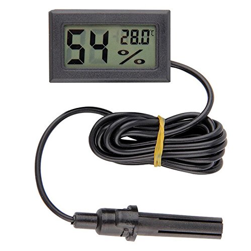 diymore LCD Digital Mini Embedded Thermometer Hygrometer Temperatur Luftfeuchtigkeit Meter Sonde für Reptil Inkubator Aquarium Geflügel (schwarz mit Kabel)