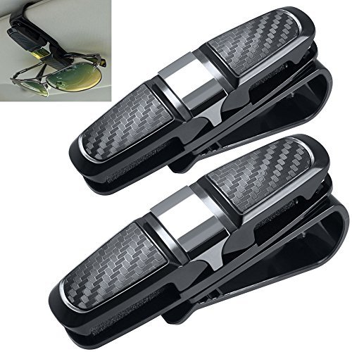 2 Pack Brillenhalter für Auto Sonnenblende, FineGood Sonnenbrillen Brillen mit Kartenkarten Clip - Schwarz