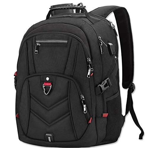 NEWHEY Laptop Rucksack Herren 17 Zoll Schulrucksack Jungen Teenager 17,3 USB Arbeit Business Wasserdicht Gross Notebook Rucksäcke für Männer Schwarz