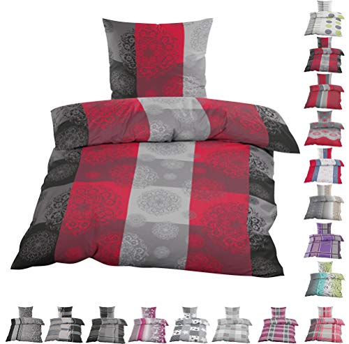 Home-Impression 2tlg. Winter Kuschel Fleece Bettwäsche 135x200cm / 155x220cm und 80x80cm Winterbettwäsche mit Reissverschlüsse (Karo Schwarz Rot 135x200cm)