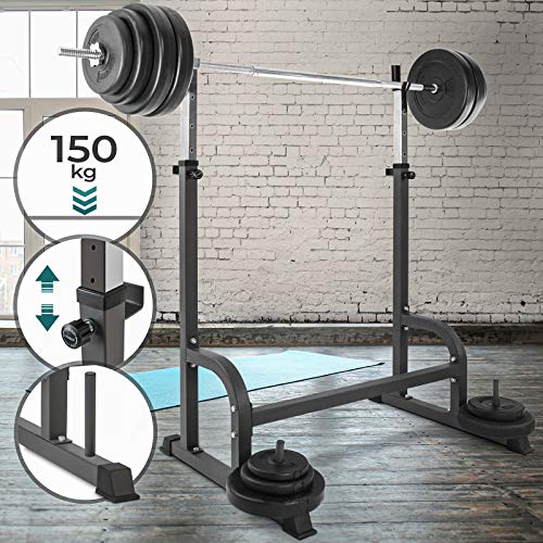 Physionics Hantelständer für langhantel - bis 150 kg belastbar, höhenverstellbar, L/B/H: 100/110/178 cm, Schwarz - Squat-Rack, Hantelablage, Langhantelständer, Kniebeugen-Ständer