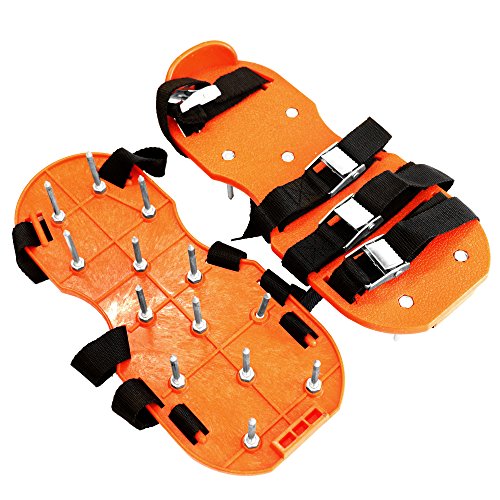 GRÜNTEK Rasenlüfter-Nagelschuhe für Rasenfläche bis 120 qm mit 4 Klettriemen und rostfreien Dornen für das Rasen Vertikutieren. Rasen-Belüfter-Sandalen, Rasenlüfterschuhe