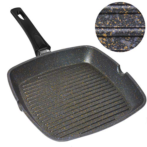 Home Icon Kupfer Granit Grillpfanne 29 cm Abnehmbarer Griff, Induktion, kompatibel mit Gas- und Elektroherden, Whitford Antihaftbeschichtung, backofenfest