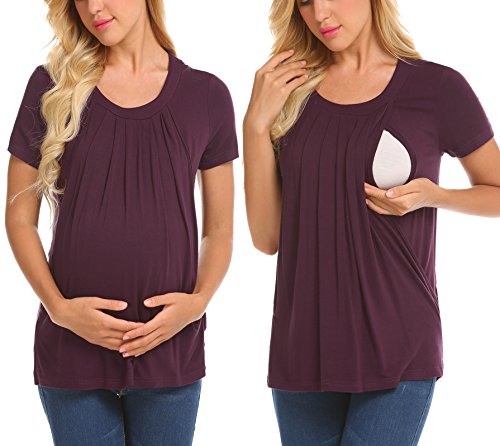 Unibelle Damen Umstandsmoden Top Stillshirt Lagendesign Wickeln-Schicht Armeegrün XL, Weinrot