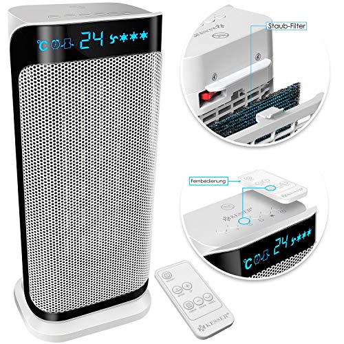 KESSER - Heizlüfter mit Fernbedienung - 2000W Keramik Heizlüfter Heiztower 10-35°C energiesparend leise - Schnellheizer mit Oszillationsfunktion - 2 x Heizstufen - Timer - Heizung Heater