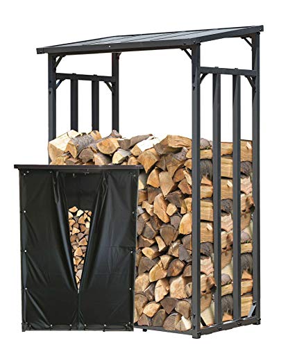 QUICK STAR Metall Kaminholzregal Anthrazit 130 x 70 x 185 cm Garten Kaminholzunterstand 1,6 m³ Stapelhilfe Aussen mit Wetterschutz Schwarz
