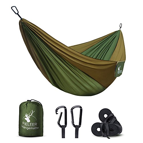 Fieleer Ultraleicht Outdoor Hängematte aus Fallschirmseide ( Nur 500g ) | Mit Extra Starken Gurten & Karabinern | 275 x 140cm, 300kg Traglast, 1-2 personen Reisehängematte | Für Reise Camping Trekking Garten Balkon Strand Travel-Hammock