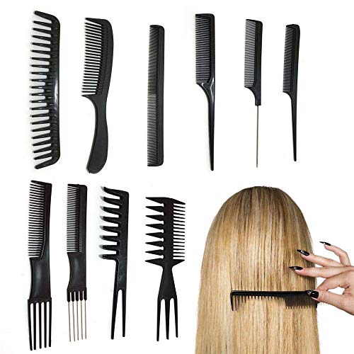 10 Stück Friseur Haar Kamm Set Haarschneide kämme Hair Styling Kämme Friseur Zubehör Geräte, Hairdressing Stylists Barbers Schwarz Stielkamm Zubehör Geräte Set