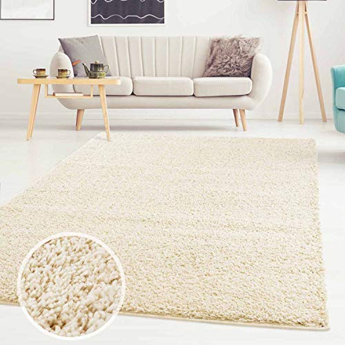 ayshaggy Shaggy Teppich Hochflor Langflor Einfarbig Uni Creme Weich Flauschig Wohnzimmer, Größe: 160 x 230 cm