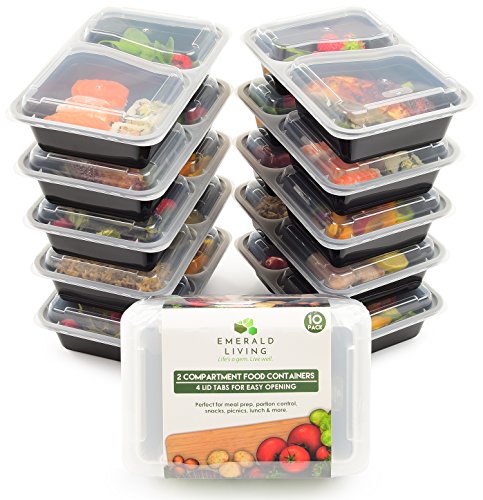 |10 pack| 2 fach Meal Prep Container. Frischhaltedosen Bento-Box Set mit Deckel. Spülmaschine, Mikrowelle, Gefrierschrank safe. BPA-frei Frishchalteboxen aus Kunststoff mit Trennwände [0.8L]