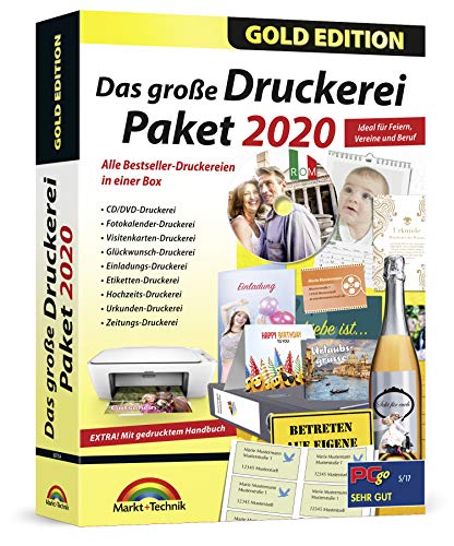 Das große Druckerei Paket 2020 - Einladungen, Glückwunsch Karten, Etiketten, CD-DVD Labels, Visitenkarten für Windows 10, 8.1, 7