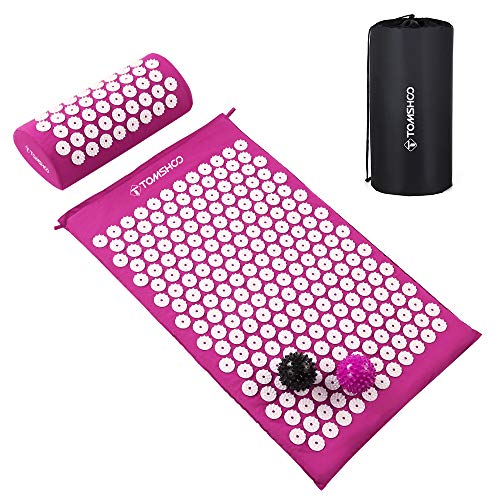 TOMSHOO Akupressur-Set, Akupressurmatte & Akupressurkissen im Ideal Set zur Erleichterung der Kopf-Nackenschmerzen mit Einer Tragtasche für Männer und Frauen