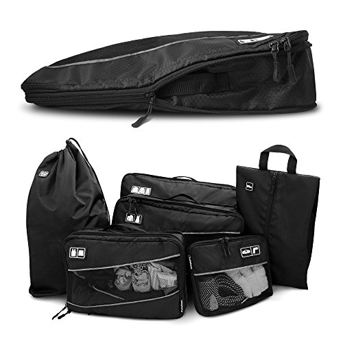 Premium Kompressions-Kleidertaschen I Ultraleichtes 6-teiliges Koffer-Organizer-Set I Platzsparende Packtaschen mit Kompression-Effekt für Koffer, Rucksack, Schrank I Pack-Würfel-Set inkl. Schuhtasche