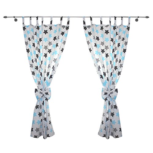 TupTam Kinderzimmer Gardinen mit Dekoschal 155x100cm 2er Set, Farbe: Sterne Blau/Schwarz, Größe: ca. 155x100 cm