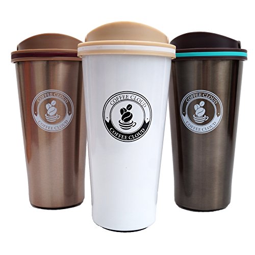 Edelstahl Kaffeebecher von Coffee Cloud | Coffee to go | 500ml | Thermobecher | Thermobehälter | Doppelwandig vakuumisolierter Travel Mug | Autobecher | Trinkbecher | Thermo Becher aus Edelstahl | Isolierbecher BPA Frei, Leicht & Auslaufsicher (Weiß)