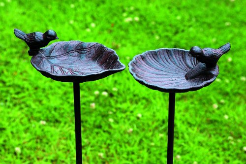 Vogeltränke, Vogelbad auf Gartenstab, aus Gusseisen, 2-fach sortiert, 1 Stück, 20 cm x 14 cm x 98 cm