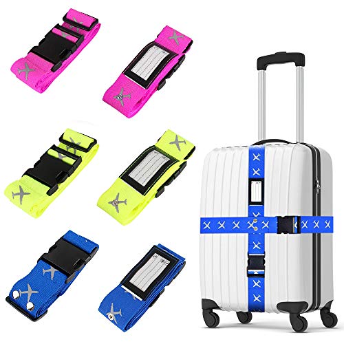 Trounistro Koffergurt, 6 Stück Gepäckgurt Einstellbare Kofferband Gepäckband Travel Accessories zum Sicheren Verschließen der Koffers auf Reisen und Kennzeichnen von Gepäck