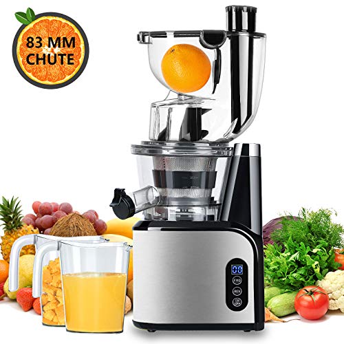 Aobosi Entsafter Slow Juicer 80mm Wide Mouth Entsafter Edelstahl Profi Entsafter Ruhiger Motor Hoher N?hrstoff Frucht & Gem¨¹sesaft mit Saftkanne & Reinigungsb¨¹rste