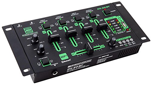 Pronomic DX-50 4-Kanal USB DJ-Mixer (eingebauter USB-MP3-Player, Bluetooth-Schnittstelle, USB-Aufnahme Funktion, 4-Kanäle, Mikrofonanschluss, robust, mit Cinch-Kabel)
