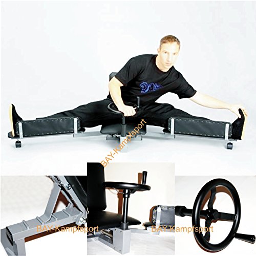 BAY STAHL Beinspreizer mit Drehkurbel mechanischer Bein-Strecker Spagat-Trainer Metall Beintrainer Beinstretcher Spagattrainer Spagatgerät Bein Strecker Spagat Trainer Maschine Gerät Trainingsgerät Sportgerät zum Drehen Kurbeln