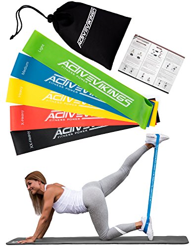 Fitnessbänder Set 5-Stärken by ActiveVikings - Ideal für Muskelaufbau Physiotherapie Pilates Yoga Gymnastik und Crossfit | Fitnessband Gymnastikband Widerstandsbänder