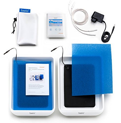 Saalio DE Set Iontophoresegerät gegen Schwitzen an Händen und Füßen Pulsstrom Gleichstrom Grafit-/Silikonelektroden