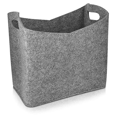 Navaris Filzkorb für Kaminholz Zeitungen 40x23x39cm - Filz Korb für Feuerholz große Filztasche Zeitungsständer - Aufbewahrung mit Griff in Grau